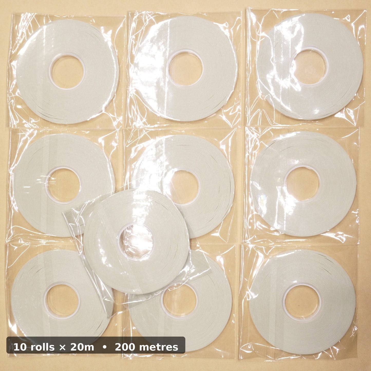 10 roll pack of 5mm double sided leathercraft tape with 20 metres per roll